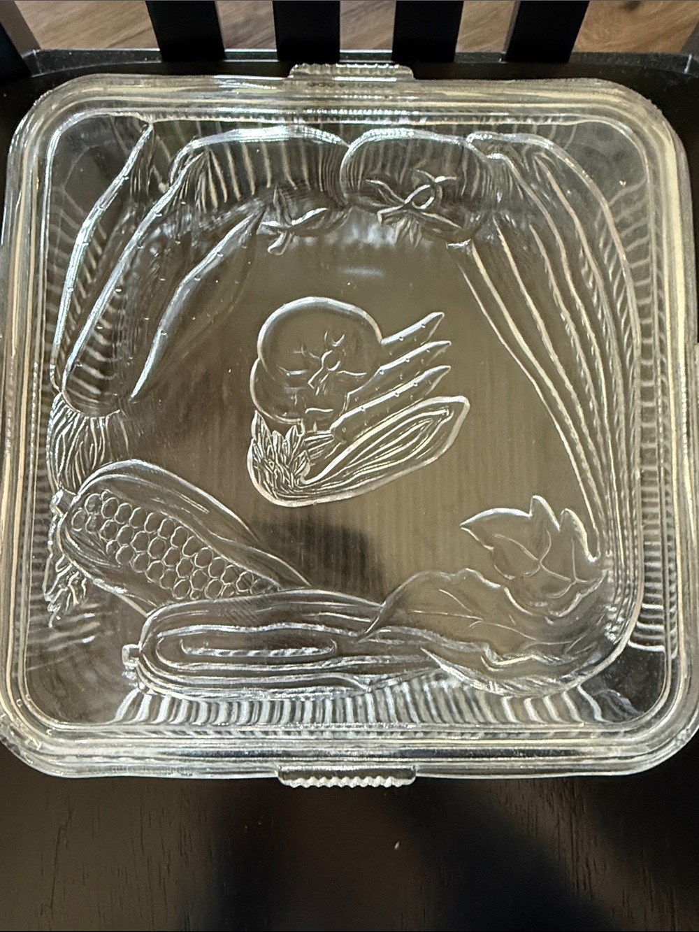 Vintage Federal Glass Refrigerator Dish Box w/ Embossed Vegetable Lid 8" x 8"
